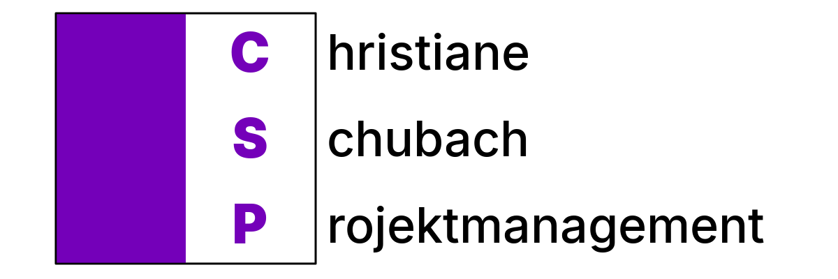 Logo mit senkrechtem lila Balken und dem Text Christiane Schubach Projektmanagement